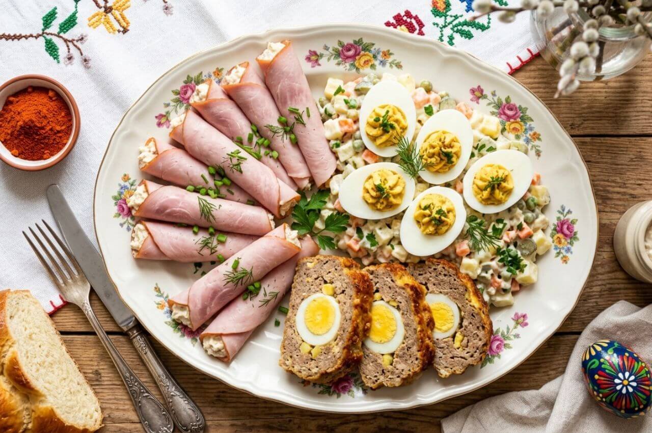 húsvéti hidegtál, sonkatekercs, stefánia szelet